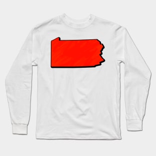 Bright Red Pennsylvania Outline Long Sleeve T-Shirt